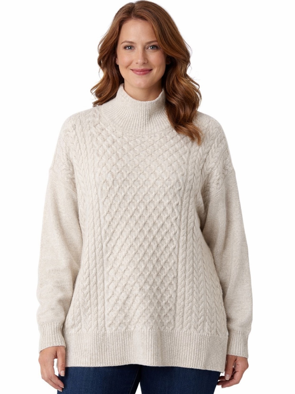 NWT Women’s Cable Knit Mock Neck Sweater Oversized Honeycomb Knit Pullover XXL